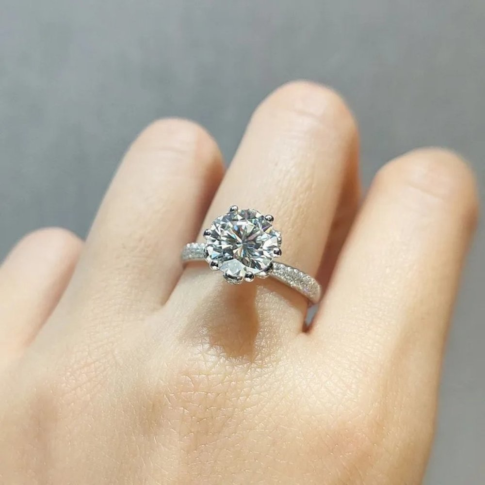 Certified 5ct. t.w. Moissanite Diamond Flower Wedding Engagement Ring NEW - Picture 8 of 13
